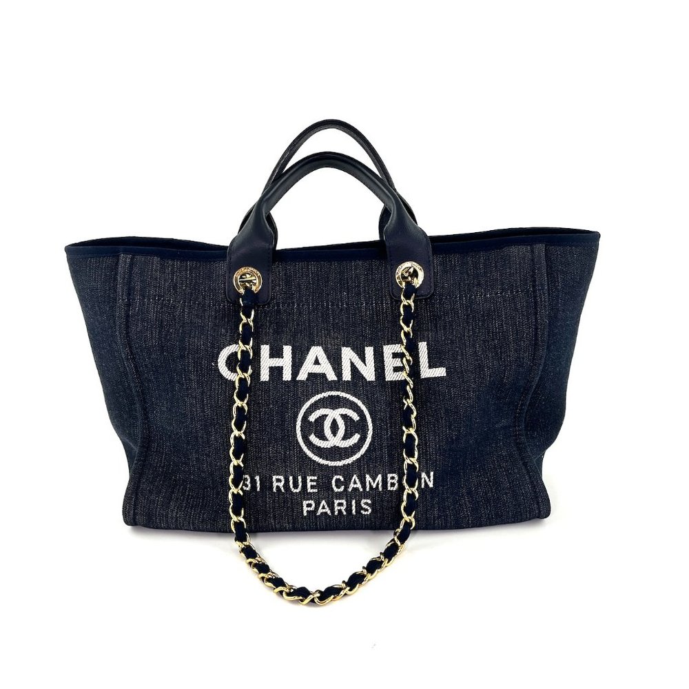 Sold on our website CHANEL Deauville Medium Denim Navy Shopping Tote Bag - Picture 1 of 11